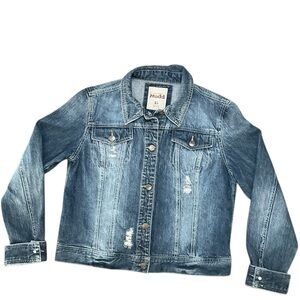 Mudd Women’s JeanJacket Blue Distressed Denim Size XL EUC NWOT